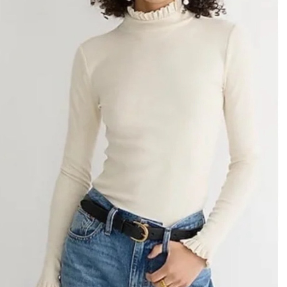 J.Crew gray knit ruffle mock neck top - Picture 6 of 6